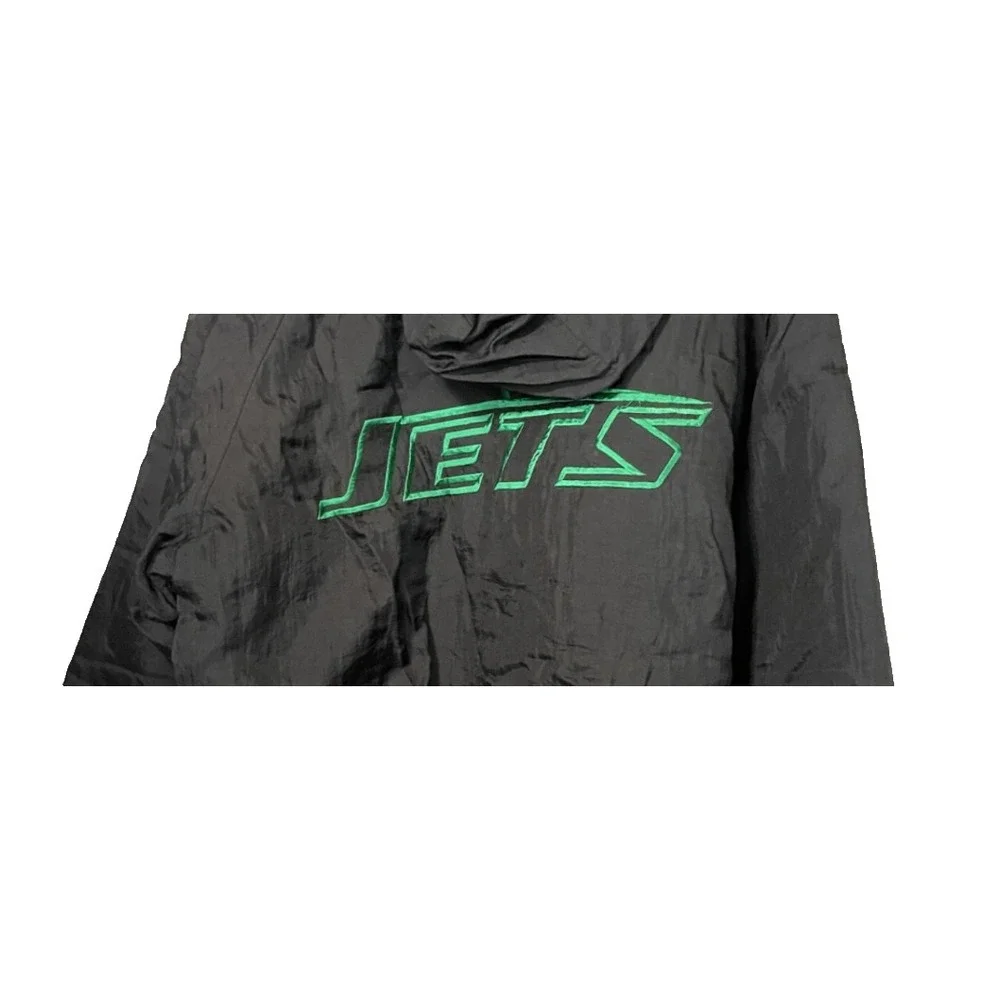 Vintage 90s New York Jets NFL Game Day Puffer Jacket XL Black Green Hooded Coat